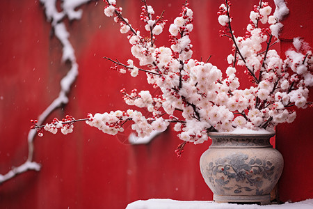 花瓶梅花花瓶中的美丽梅花背景