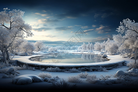 雪景森林冬日森林展台背景设计图片