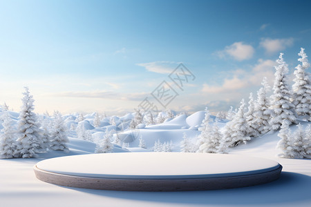 雪景松树冬日几何展台设计图片