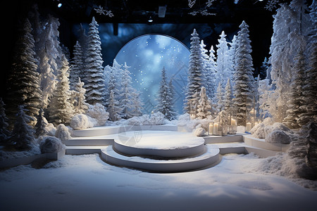 森林舞台冬季森林背景设计图片