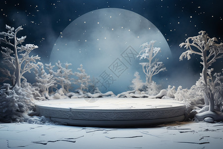 冬日夜景唯美的冬日展台设计图片