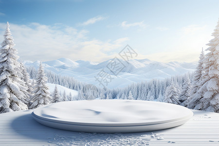 雪景松树简约的冬季展台设计图片