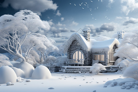 雪景中房子冬日小屋设计图片