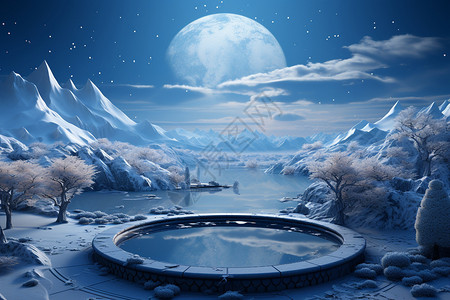 冬日夜景唯美冬日展台背景设计图片