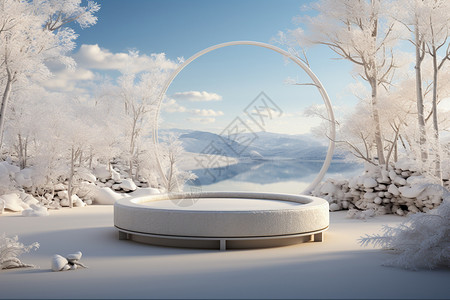 环保户外雕塑冬季的展台背景设计图片