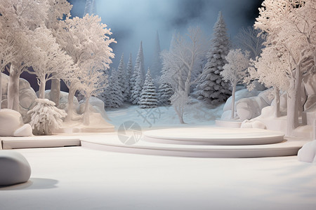 冬日夜景美丽的冬日展台设计图片