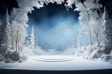 冬日夜景冬日展台背景设计图片