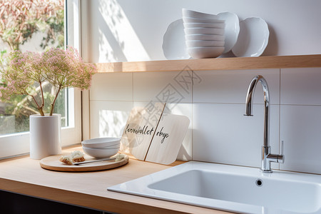 洗菜水槽清新的厨房装修设计图片