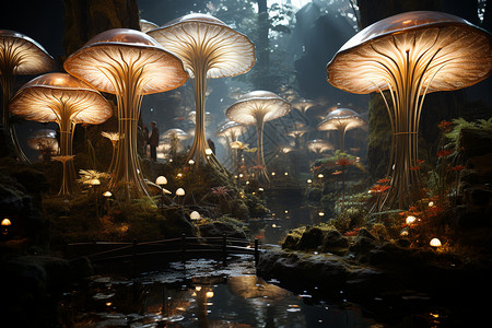 森林中的水晶蘑菇背景图片
