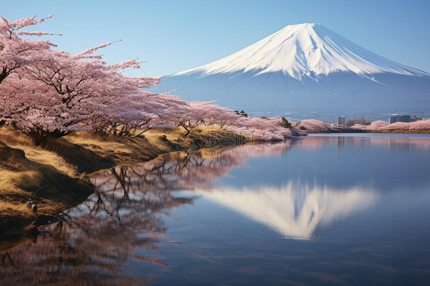 冬天的美丽富士山景色图片