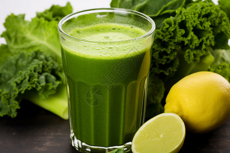 新鲜绿色健康的果蔬汁图片