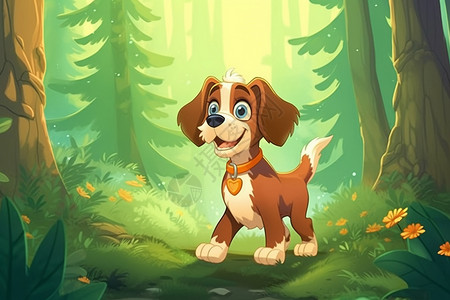 小狗在森林中探险图片