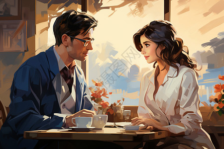 喝咖啡的男人和女人背景图片