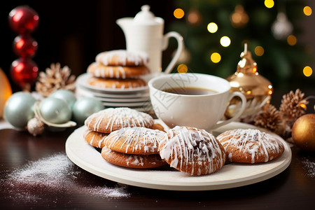 盘中的甜点圣诞节甜点甜甜圈高清图片