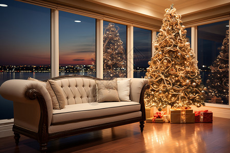 窗边的圣诞树背景图片