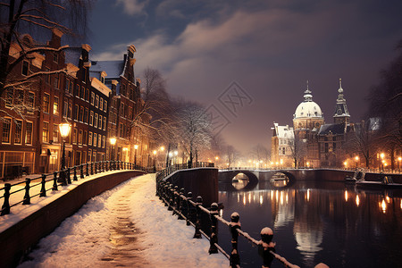 冬日之夜的城市风光图片