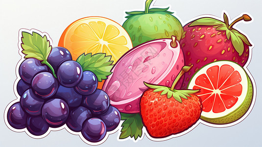 一堆葡萄美味可口的水果插画
