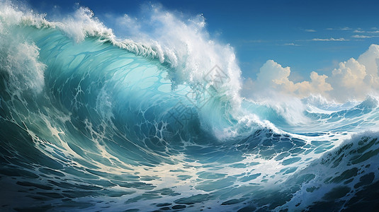 水碰撞海上的海啸插画