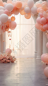 粉色气球做的拱门背景图片