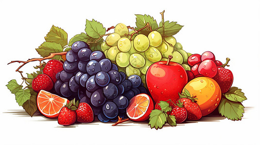 一堆葡萄金莹剔透的水果插画
