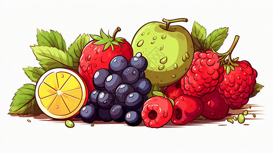 李子水果美味放在一起的水果堆插画