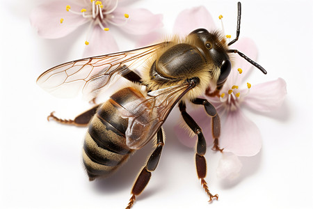 花瓣边的一只蜜蜂图片