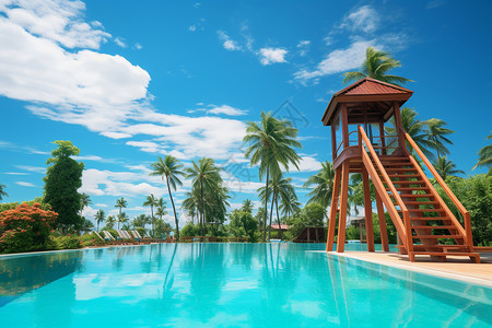 热带度假泳池背景图片