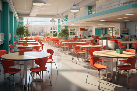 餐厅布置明亮的校园食堂装潢设计图片