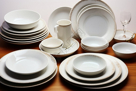 美食盛宴上的白瓷餐具图片