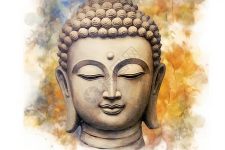 佛教禅意禅境中的佛像插画