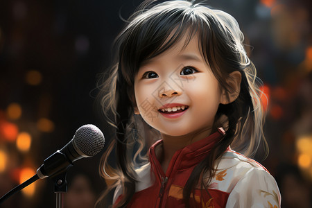 小女孩用话筒唱歌背景图片
