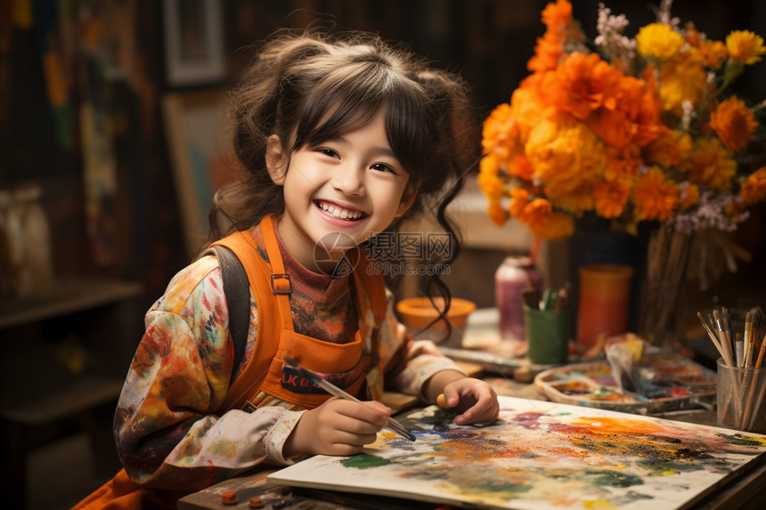 高兴的画画的女孩图片