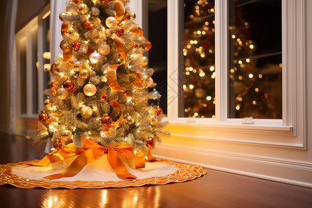 亮着灯光的圣诞树图片