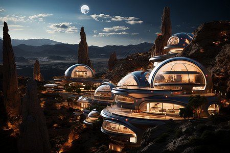 安家落户火星探险夜幕下的城市设计图片