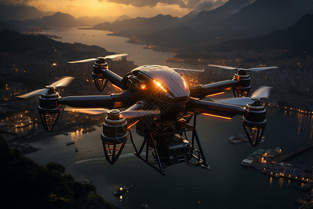 远距离遥控夜幕中璀璨的未来无人机设计图片