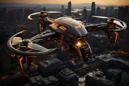 早晨的城市未来的无人机飞行之路设计图片