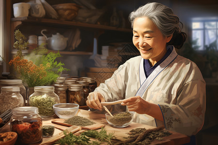 配药的老中医中医师正在配药插画