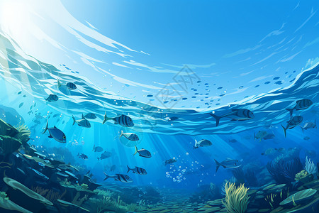 热带小鱼海洋的鱼群插画