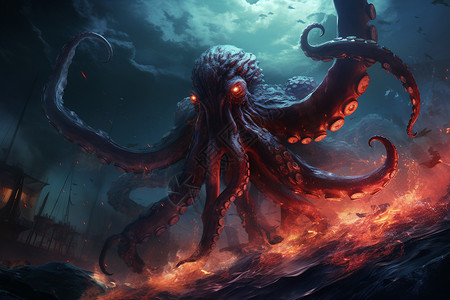 凶猛的章鱼背景图片