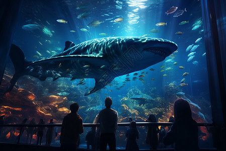 观赏鲸鱼海洋馆中的鲸鱼插画
