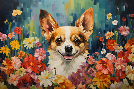 小狗和花背景图片