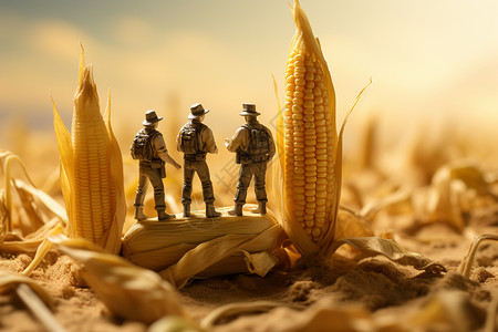 粮食生产黄昏中的玩具士兵设计图片