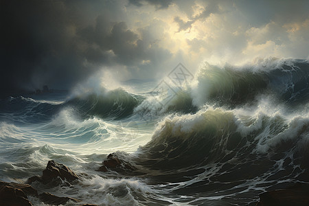 汹涌的海上风暴高清图片
