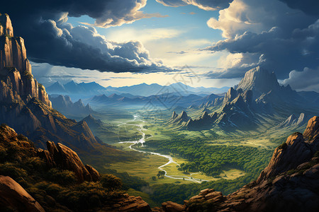 壮丽山河油画背景图片
