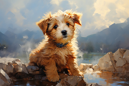 湖边幼犬图片