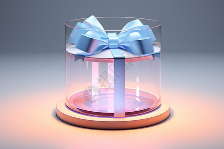 透明礼物盒蓝色透明丝带高清图片
