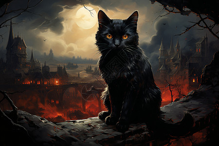 黑猫在夜晚背景图片