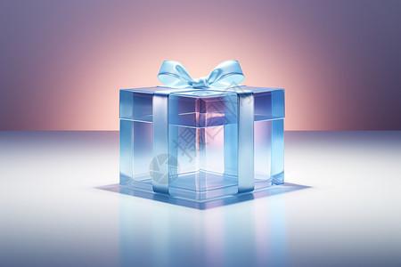 蓝色丝带蝴蝶结透明精美礼盒设计图片