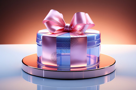 蝴蝶结蛋糕粉蓝渐变色的礼盒设计图片