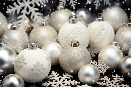 银白色的圣诞装饰品背景图片